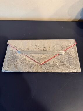 Victoria's Secret Silver Metallic Envelope Clutch with Pink Trim and Interior
